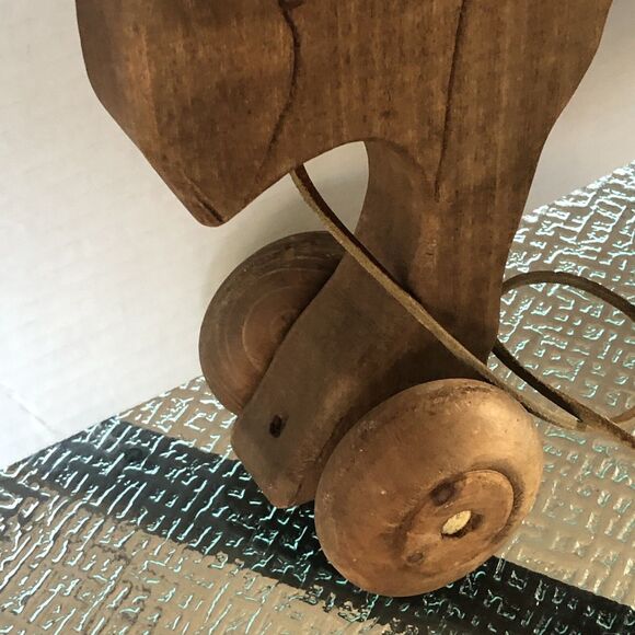 Vitange Wooden Hand Crafted Pull Along Horse Sz 14x16 Hand Painted Legs Move - Picture 16 of 16